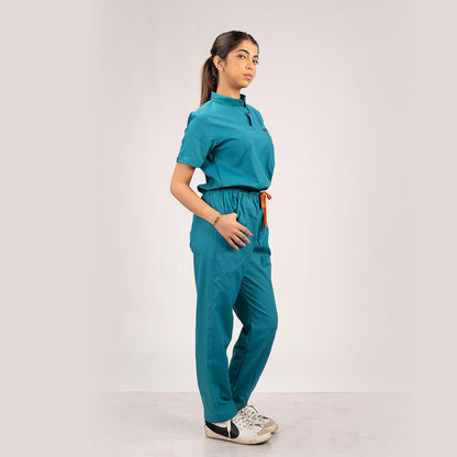 Teal Blue Everyday Scrubs – Women High Neck