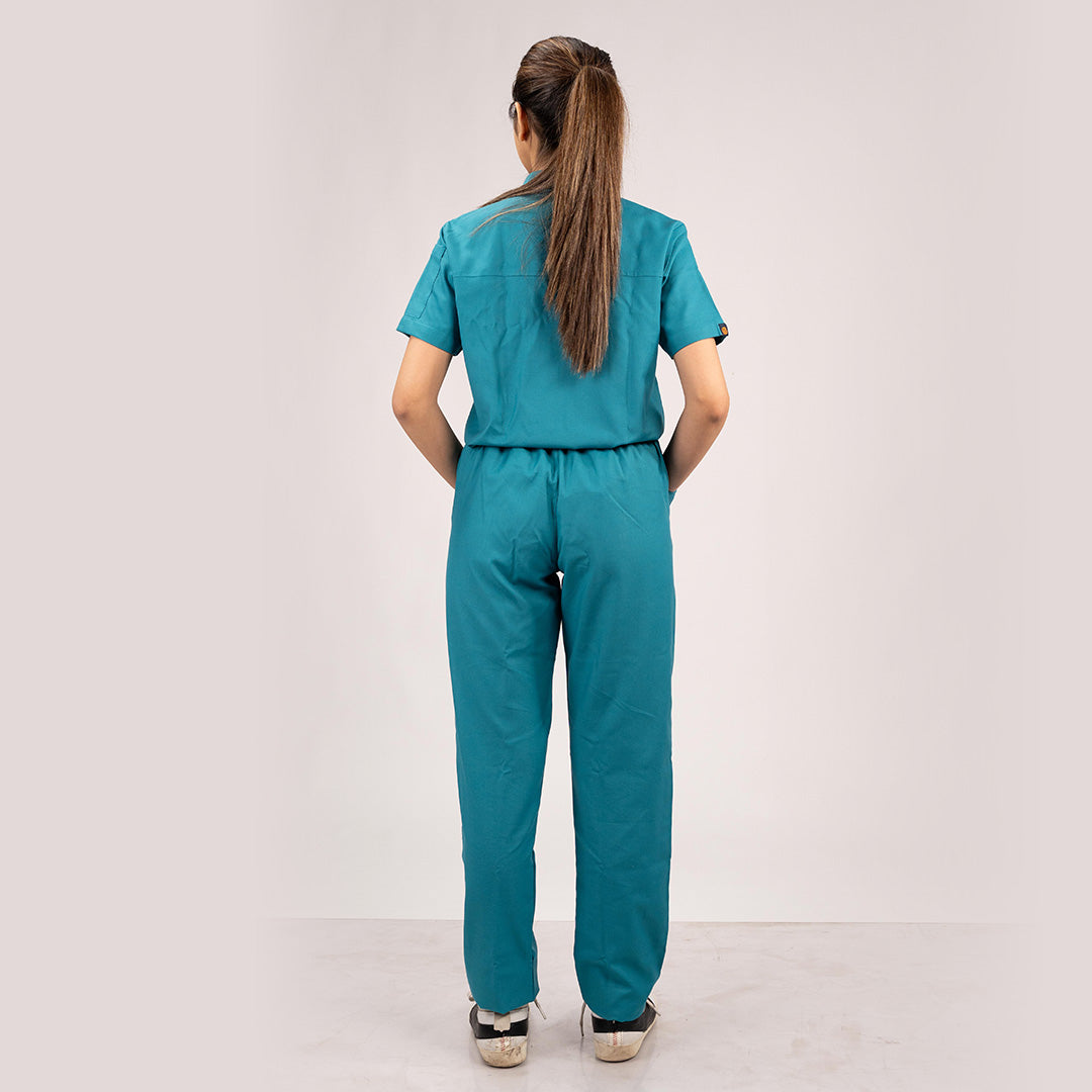 Teal Blue Everyday Scrubs – Women High Neck