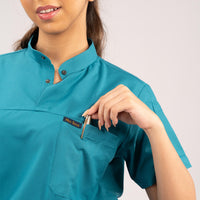 Teal Blue Everyday Scrubs – Women High Neck
