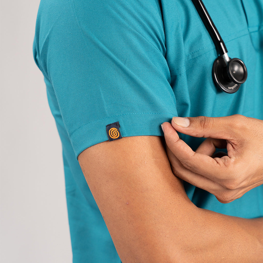 Teal Blue Everyday Scrubs – Men High Neck