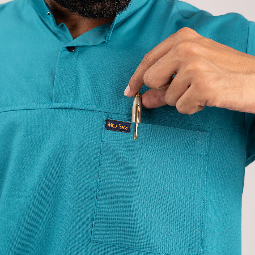 Teal Blue Everyday Scrubs – Men High Neck