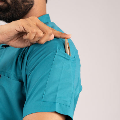Teal Blue Everyday Scrubs – Men High Neck