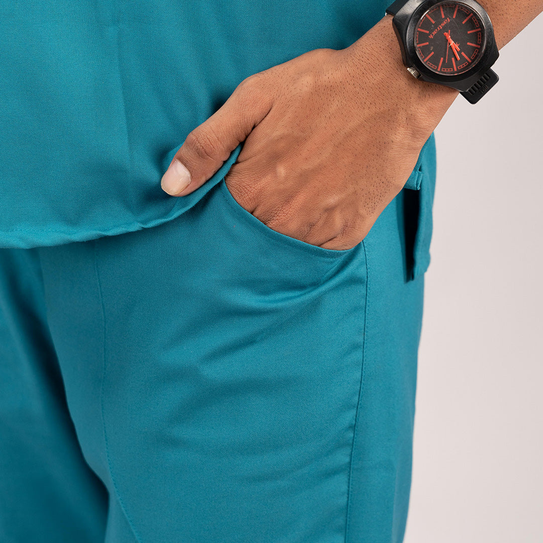 Teal Blue Everyday Scrubs – Men High Neck