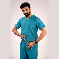 Teal blue Everyday Scrubs – Men V-Neck