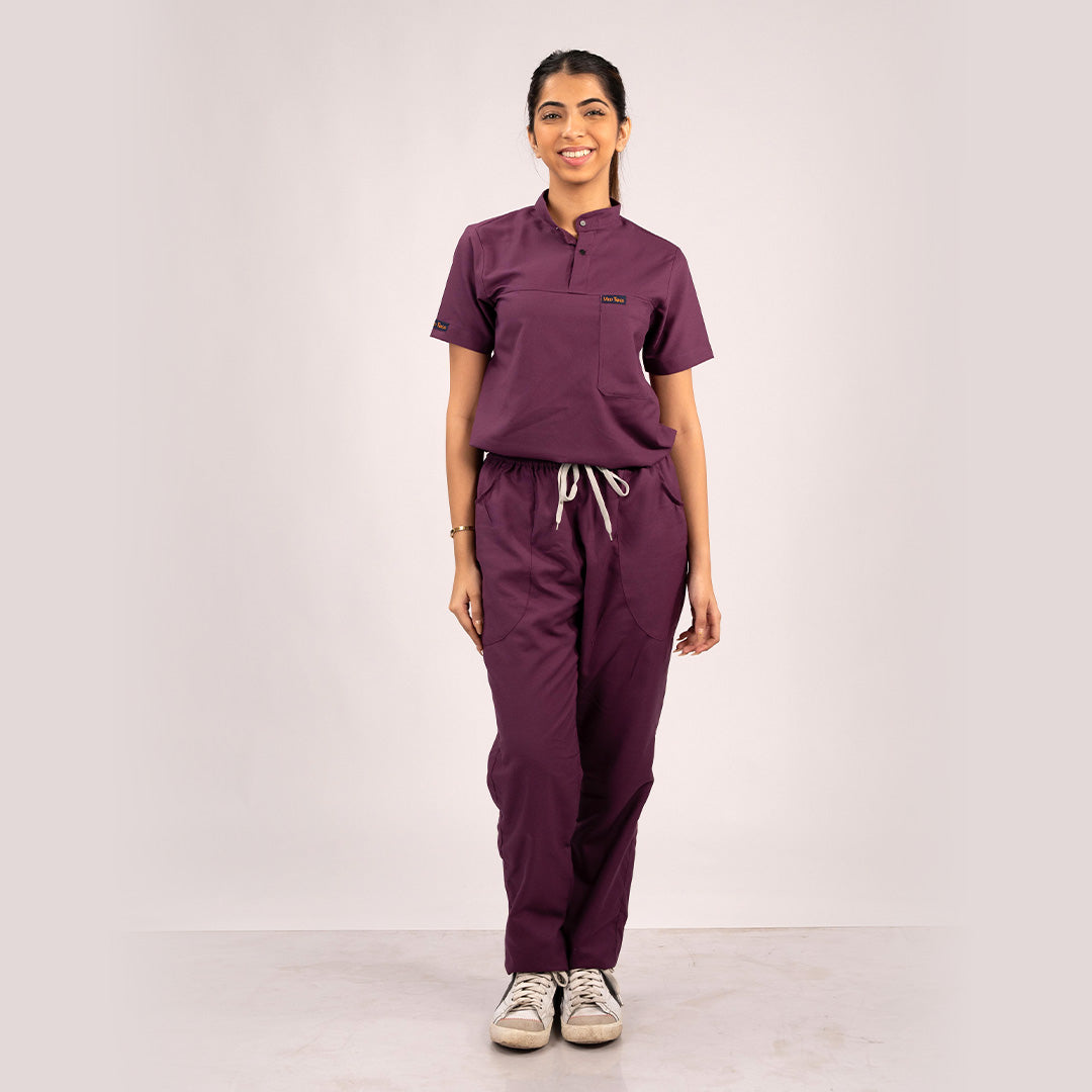 Burgundy Everyday Scrubs – Women High Neck