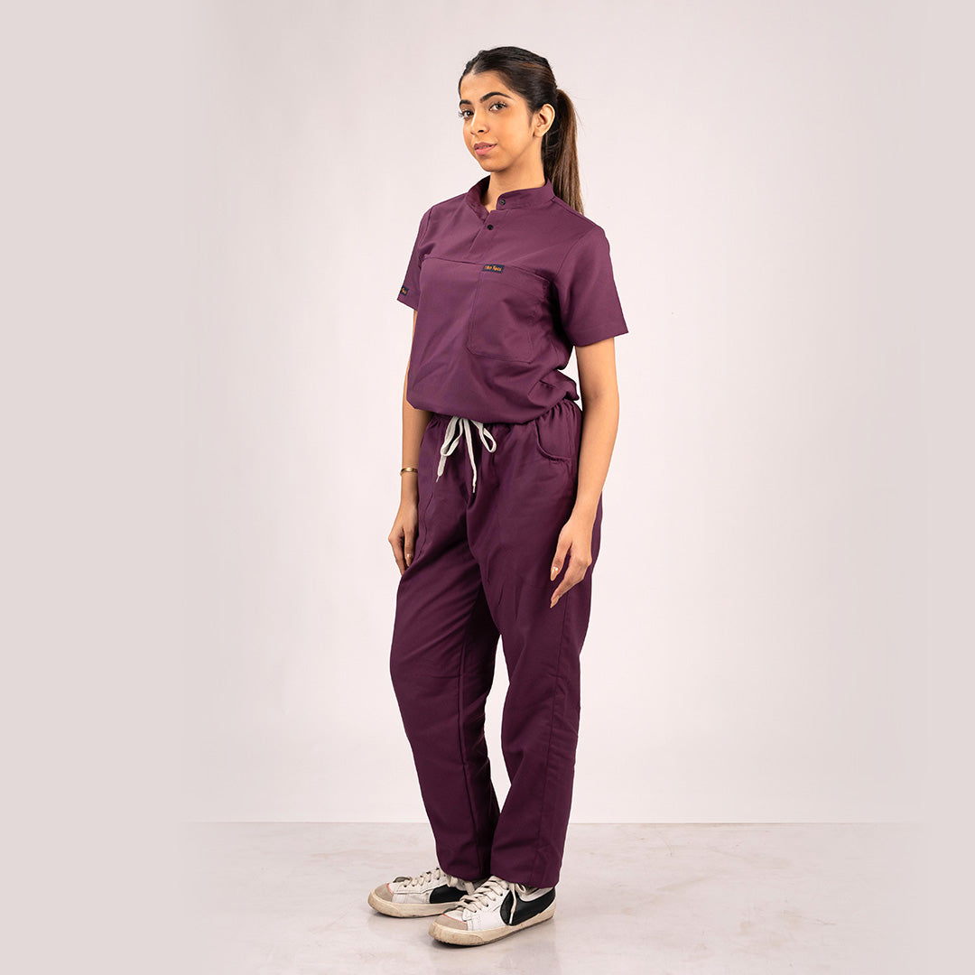 Burgundy Everyday Scrubs – Women High Neck