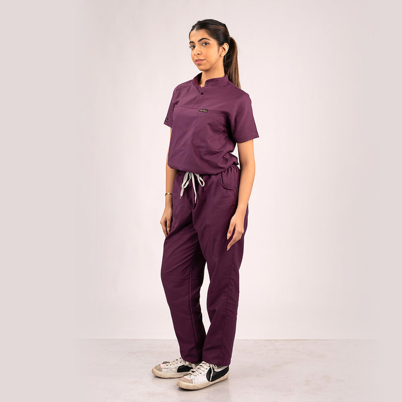 Burgundy Everyday Scrubs – Women High Neck