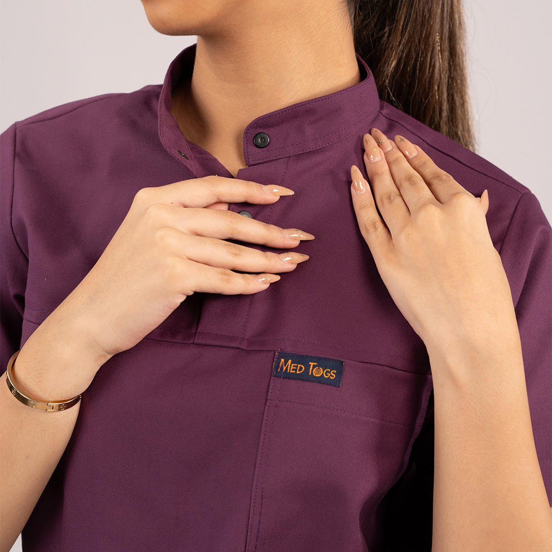 Burgundy Everyday Scrubs – Women High Neck