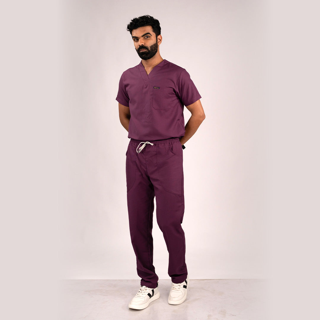 Burgundy Everyday Scrubs – Men V-Neck