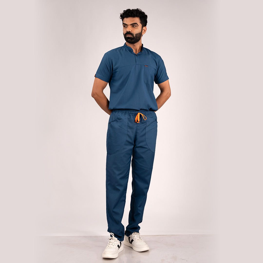 navy blue Chinese collar neck scrubs for men