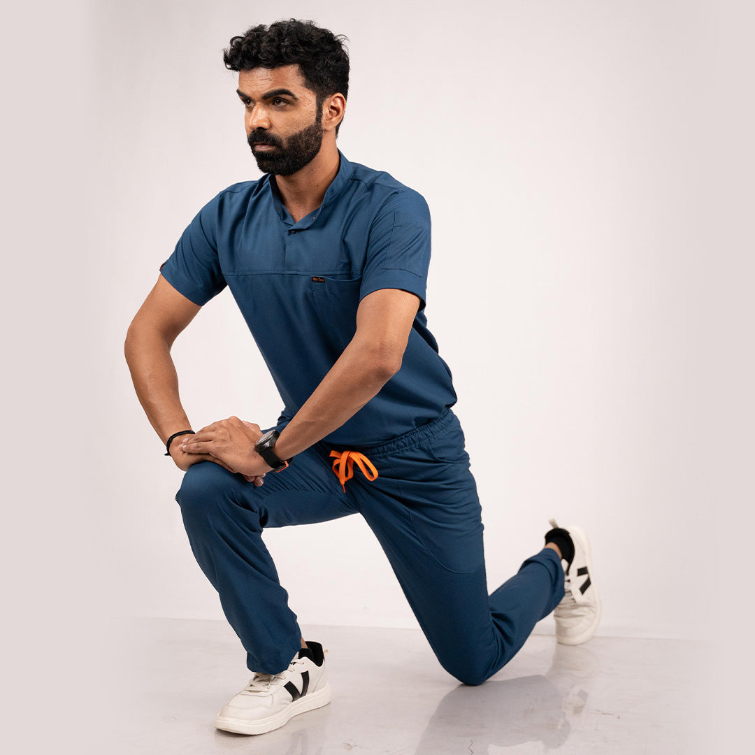 Navy Blue Everyday Scrubs - Men High Neck