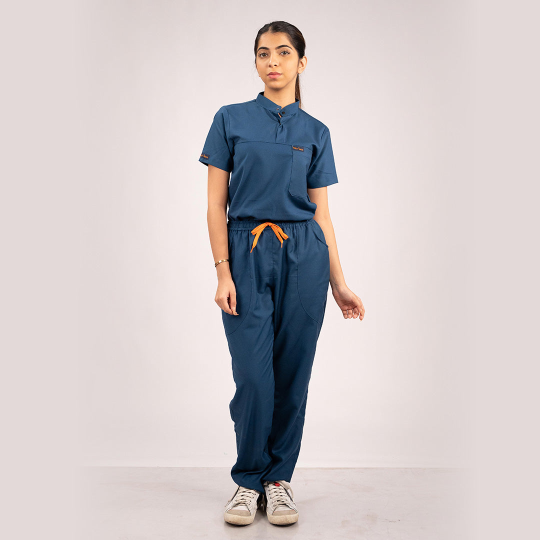 navy blue high neck scrubs women