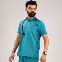 Teal Blue Everyday Scrubs – Men High Neck