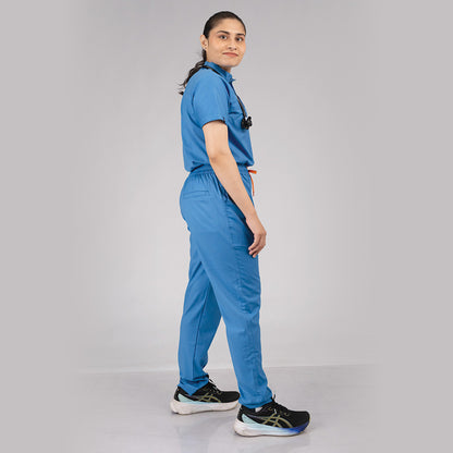 Pro-fit Ocean Blue High neck women scrubs