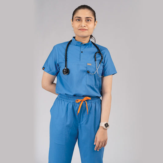 Pro-fit Ocean Blue High neck women scrubs