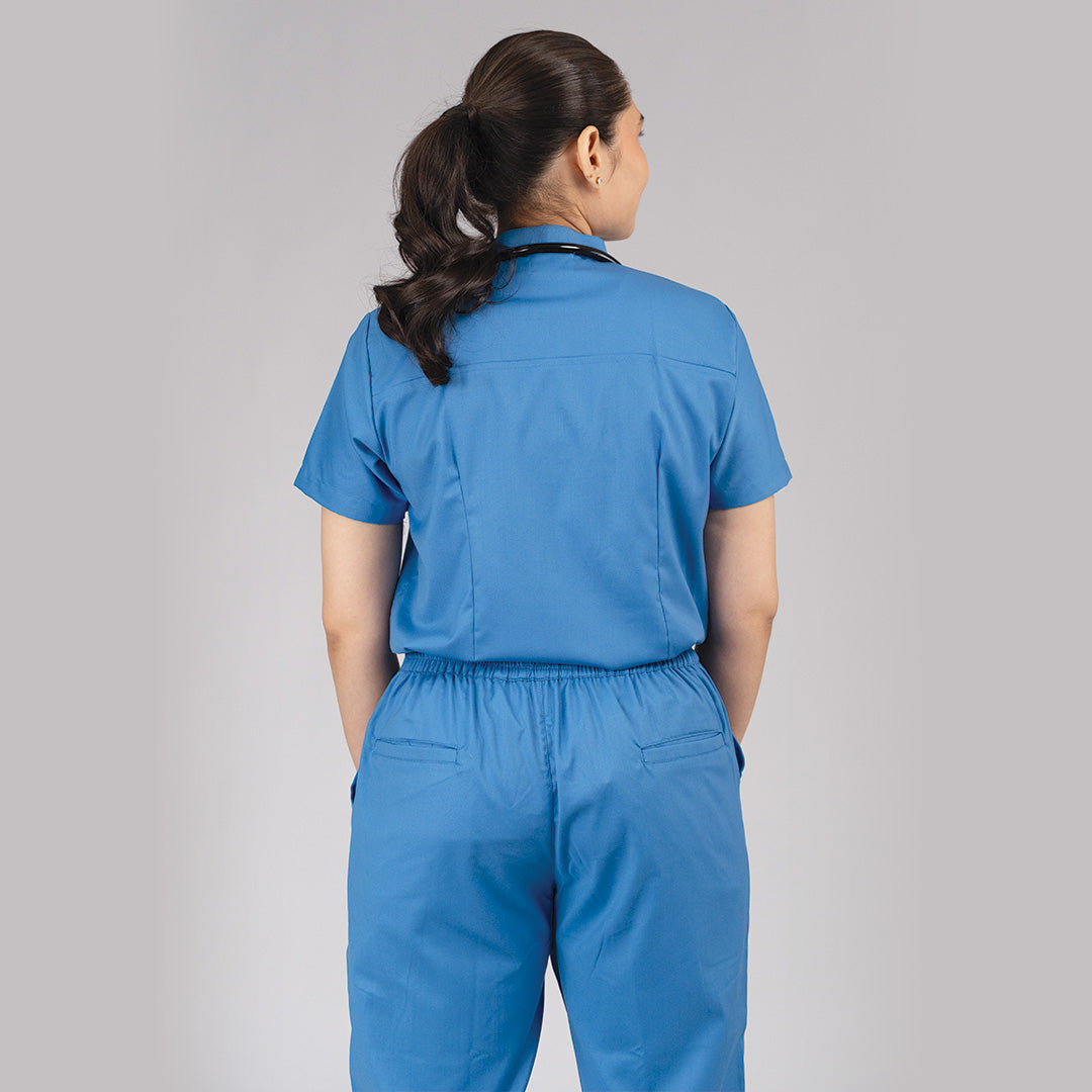 Pro-fit Ocean Blue High neck women scrubs