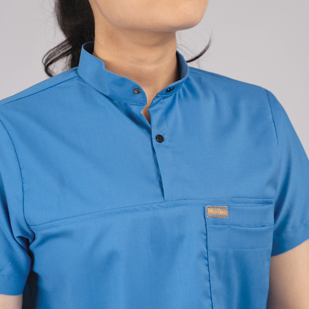 Pro-fit Ocean Blue High neck women scrubs