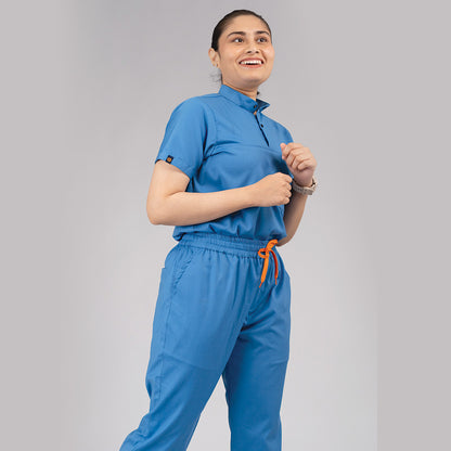 Pro-fit Ocean Blue High neck women scrubs