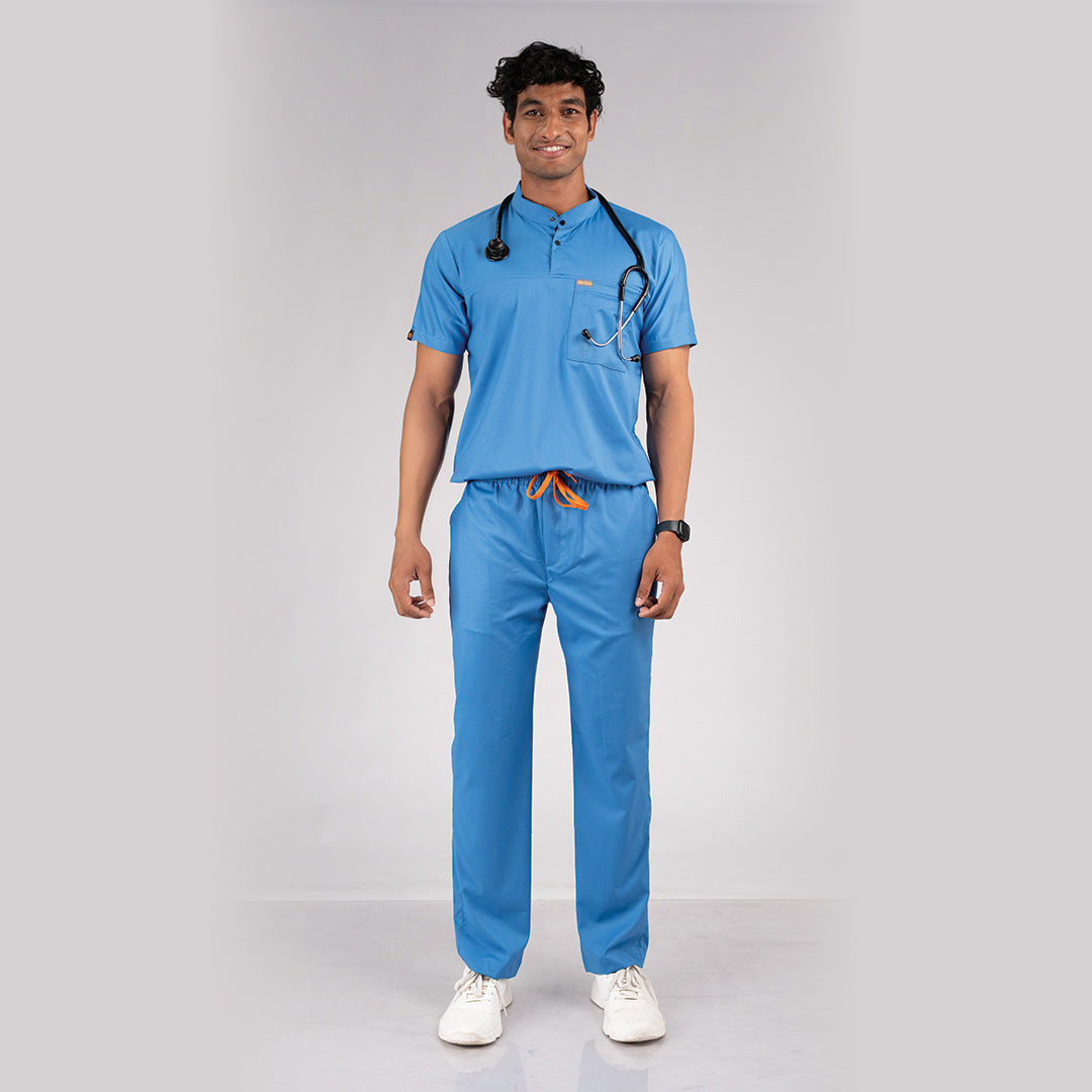 Pro-fit Ocean blue High Neck Men scrubs