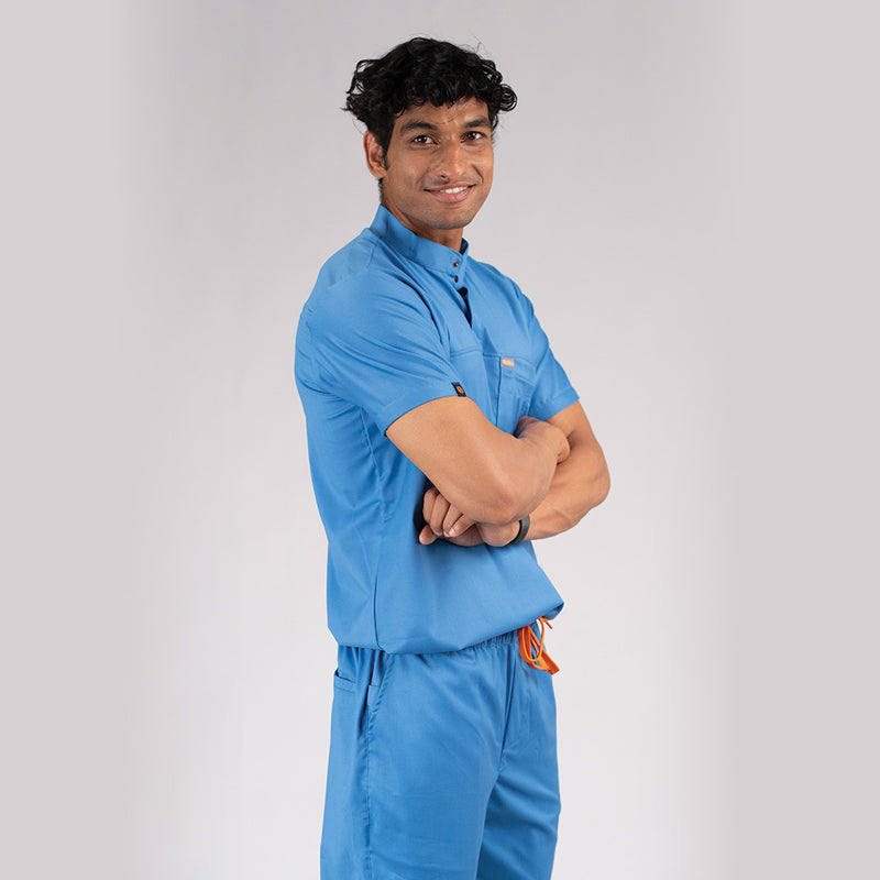 Pro-fit Ocean blue High Neck Men scrubs