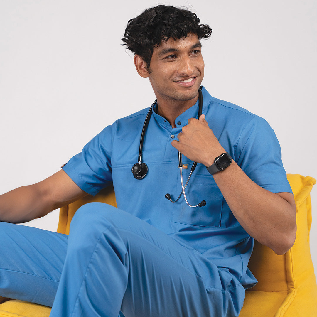 Pro-fit Ocean blue High Neck Men scrubs