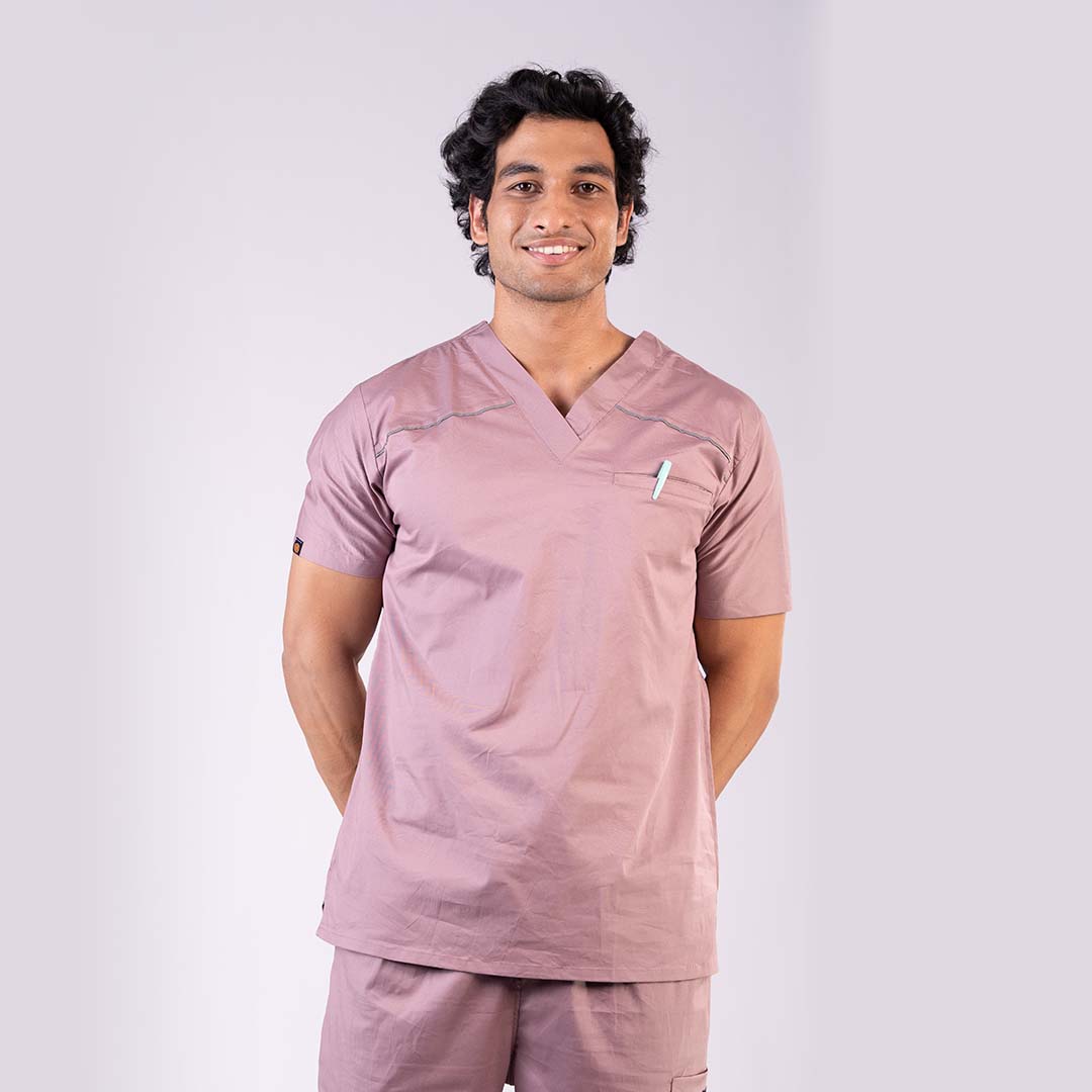 Salmon pink V neck Stretch Scrubs