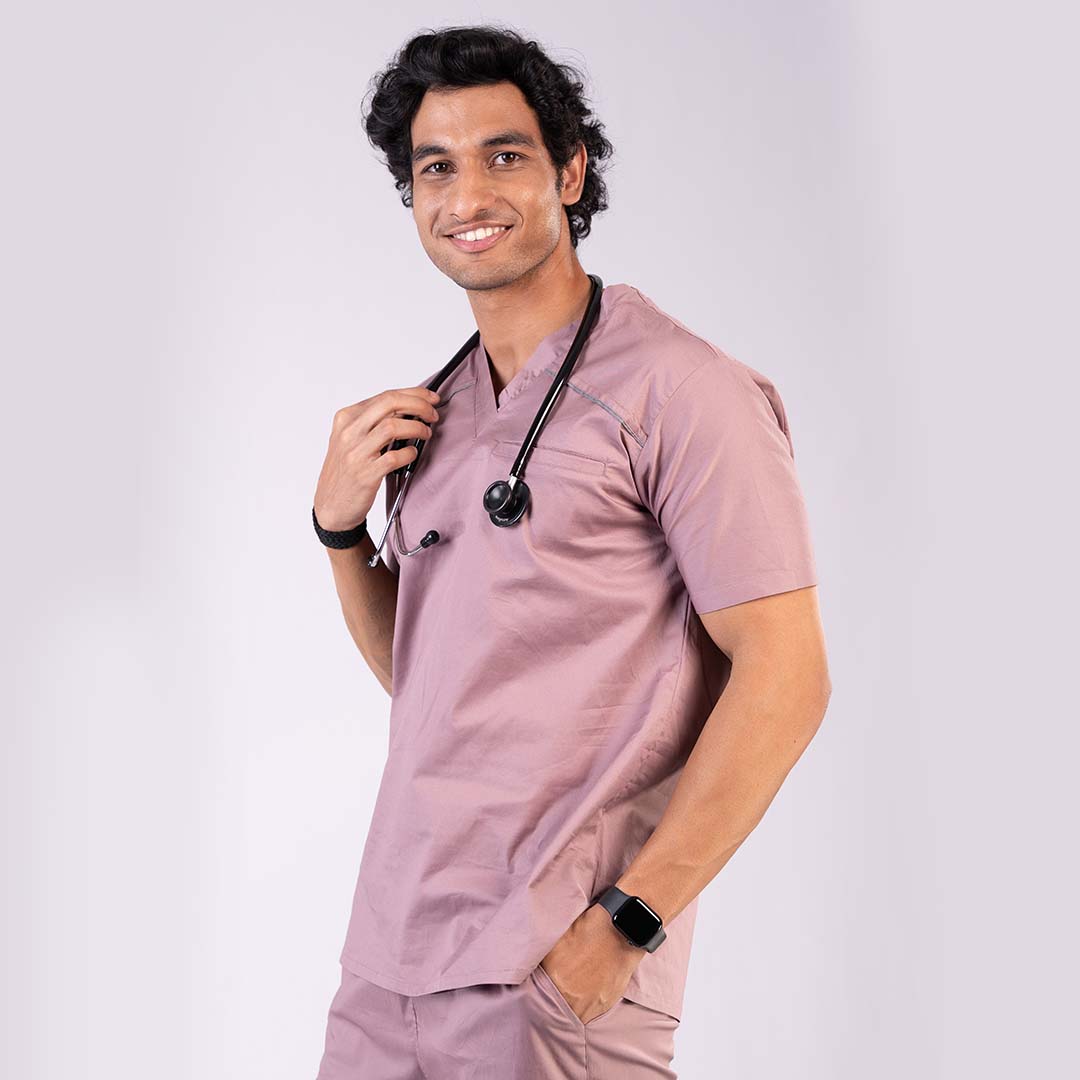 Salmon pink V neck Stretch Scrubs