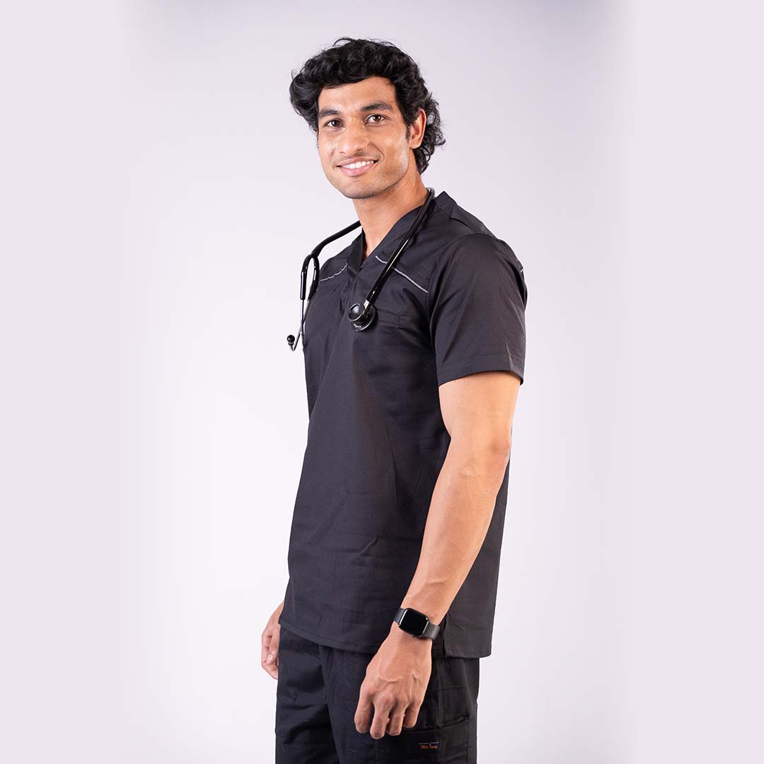 Men Schorl Black V neck Scrubs