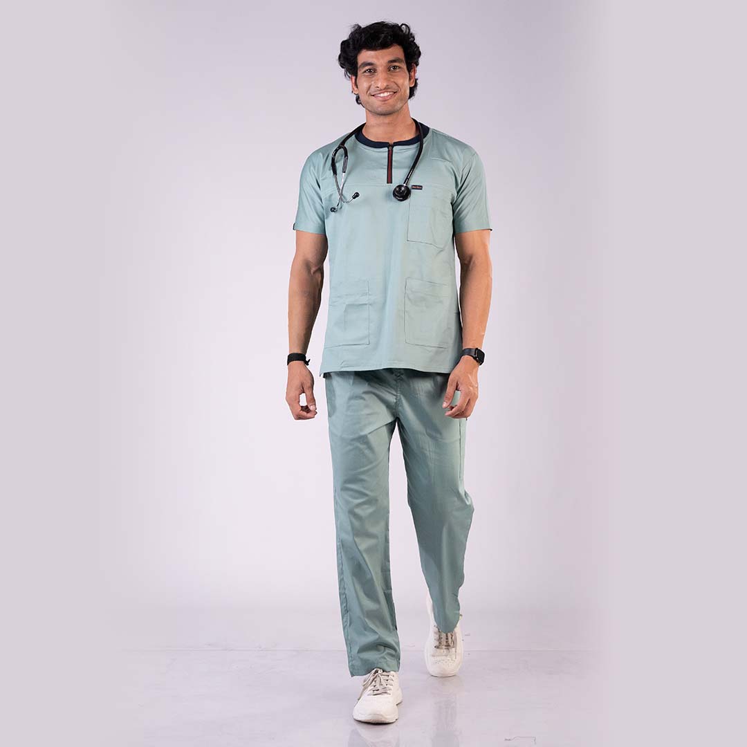 Men Serenity Mint Zip neckline scrubs