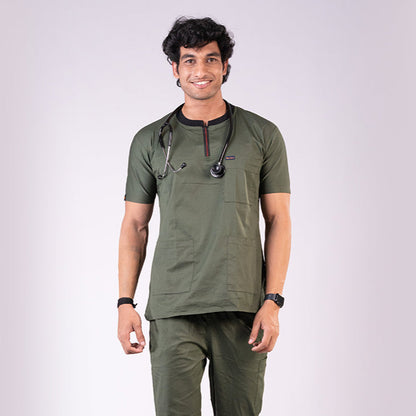 Eco Green Ribbed Zip neckline scrubs