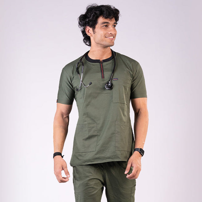 Eco Green Ribbed Zip neckline scrubs