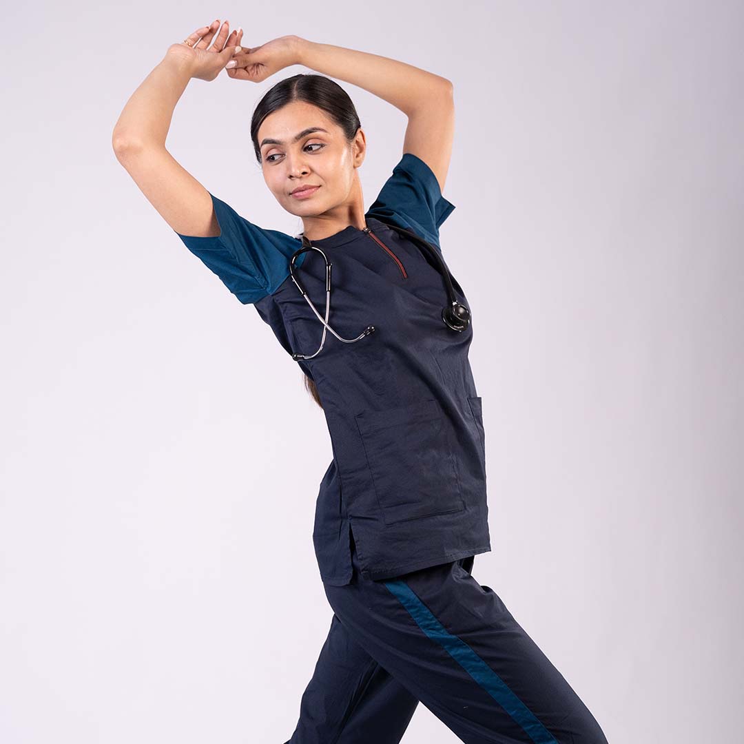 Blue dual colour Scrub Set (Top + Pant)