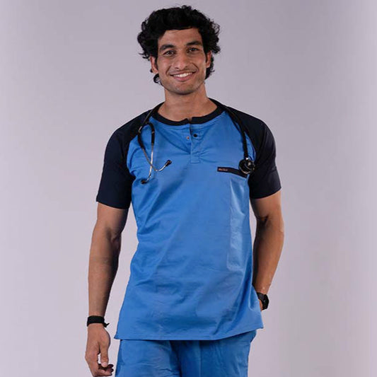 Azure and Navy Blue Dual Men Scrubs