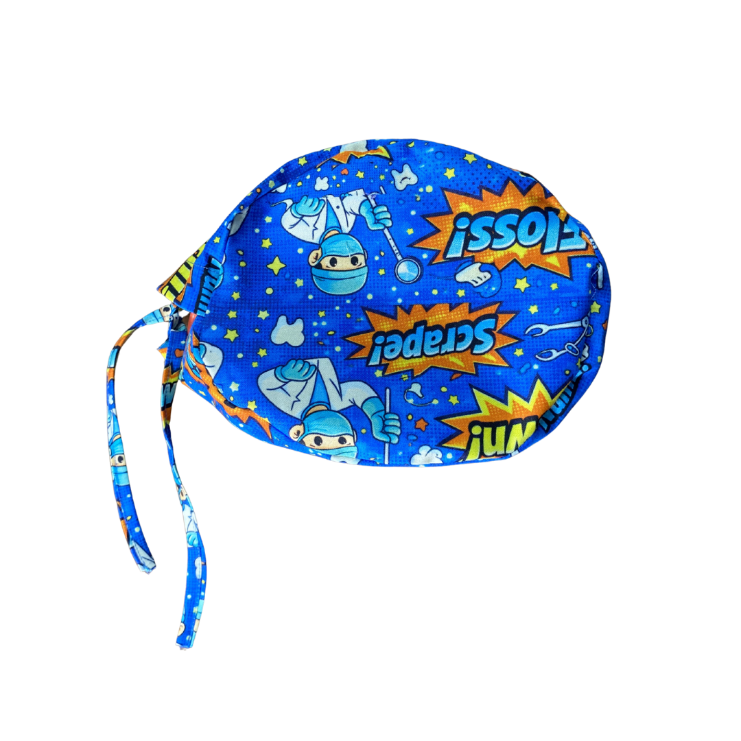 Quirky printed surgical scrub cap for dentist