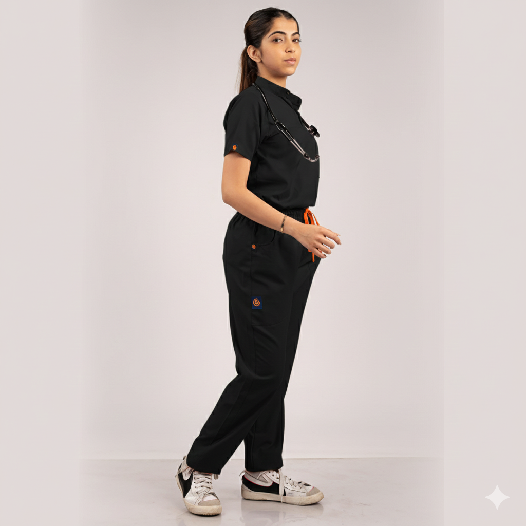 black high neck chinese collar scrubs women