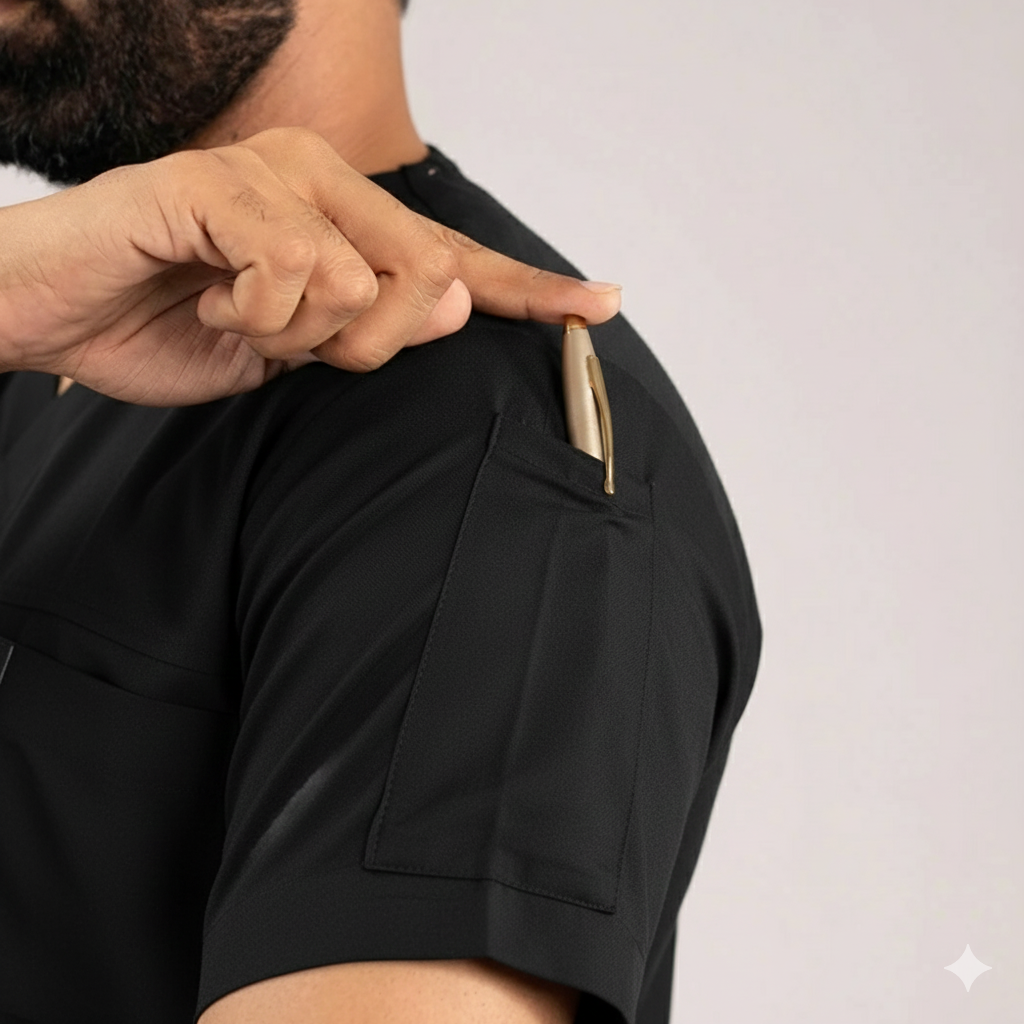 men high neck black hospital scrubs