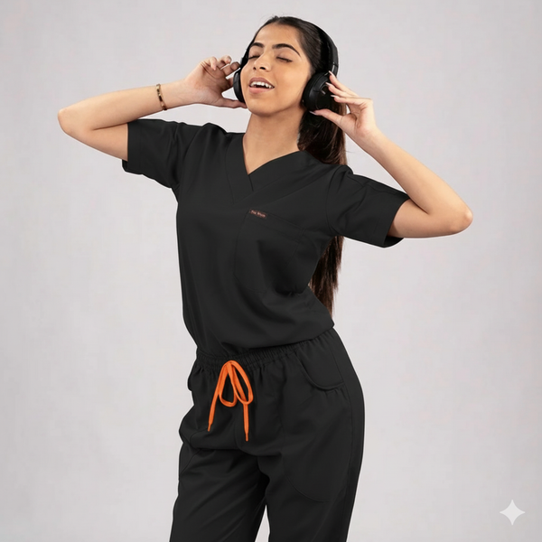 Black Everyday Scrubs – Women V-Neck