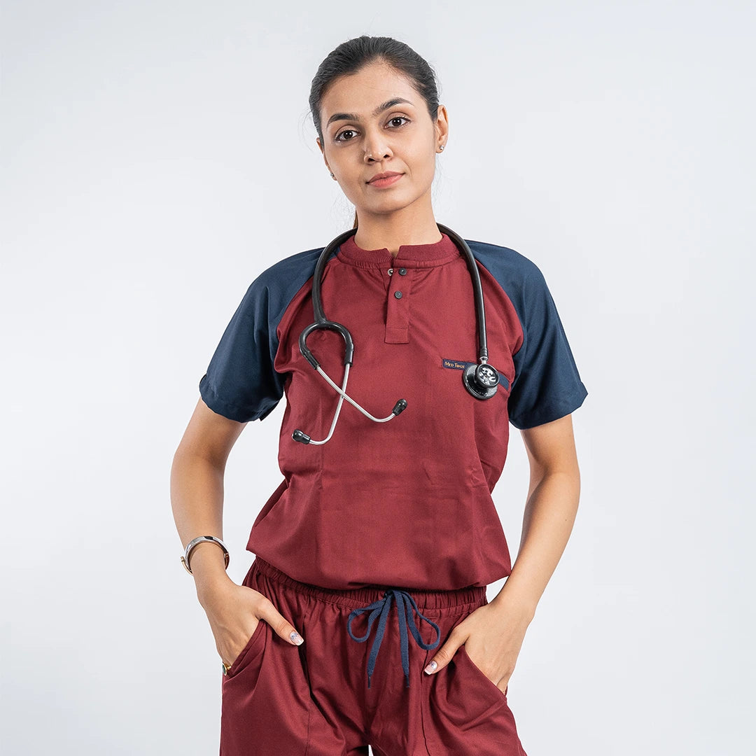 Pro-fit Maroon Blue Dual women scrubs
