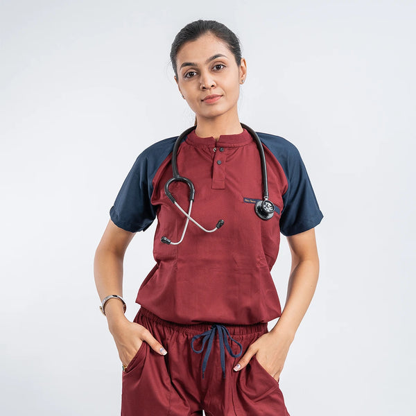 Pro-fit Maroon Blue Dual women scrubs