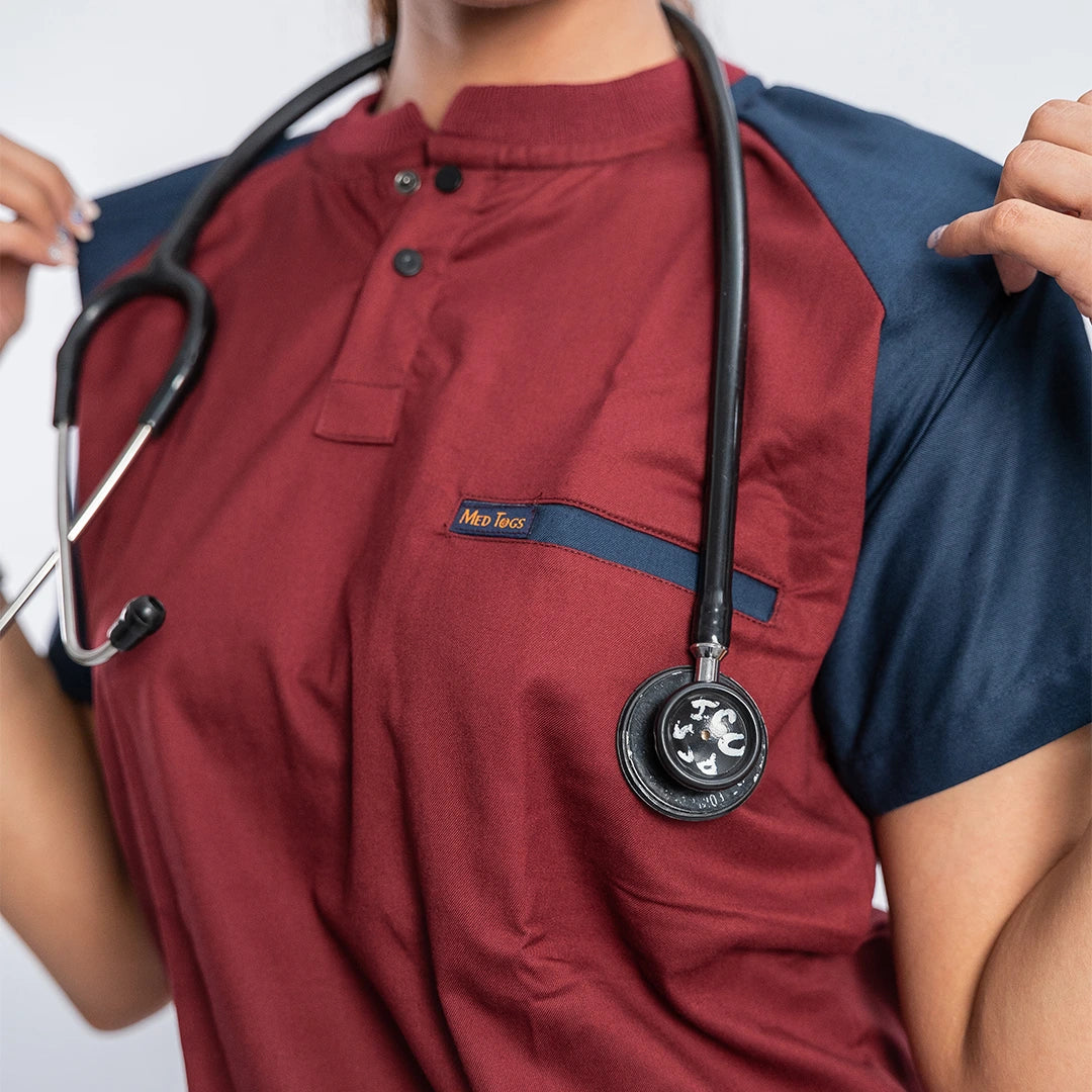 Pro-fit Maroon Blue Dual women scrubs