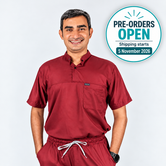 Pro-fit High neck deep red scrubs