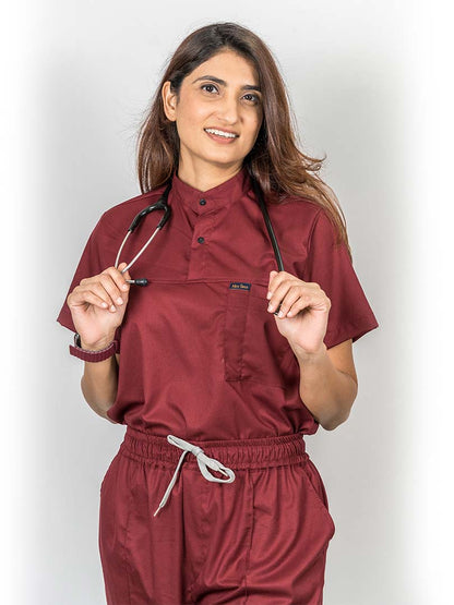 Pro-fit High neck Deep Red Women scrubs