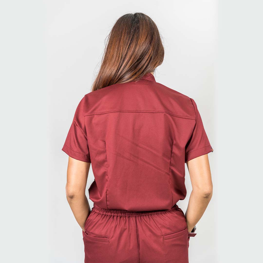 Pro-fit High neck Deep Red Women scrubs