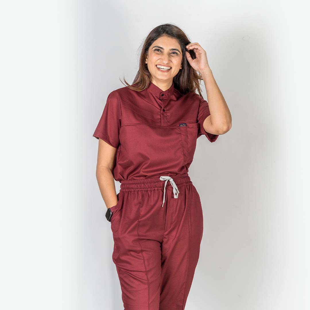 Pro-fit High neck Deep Red Women scrubs