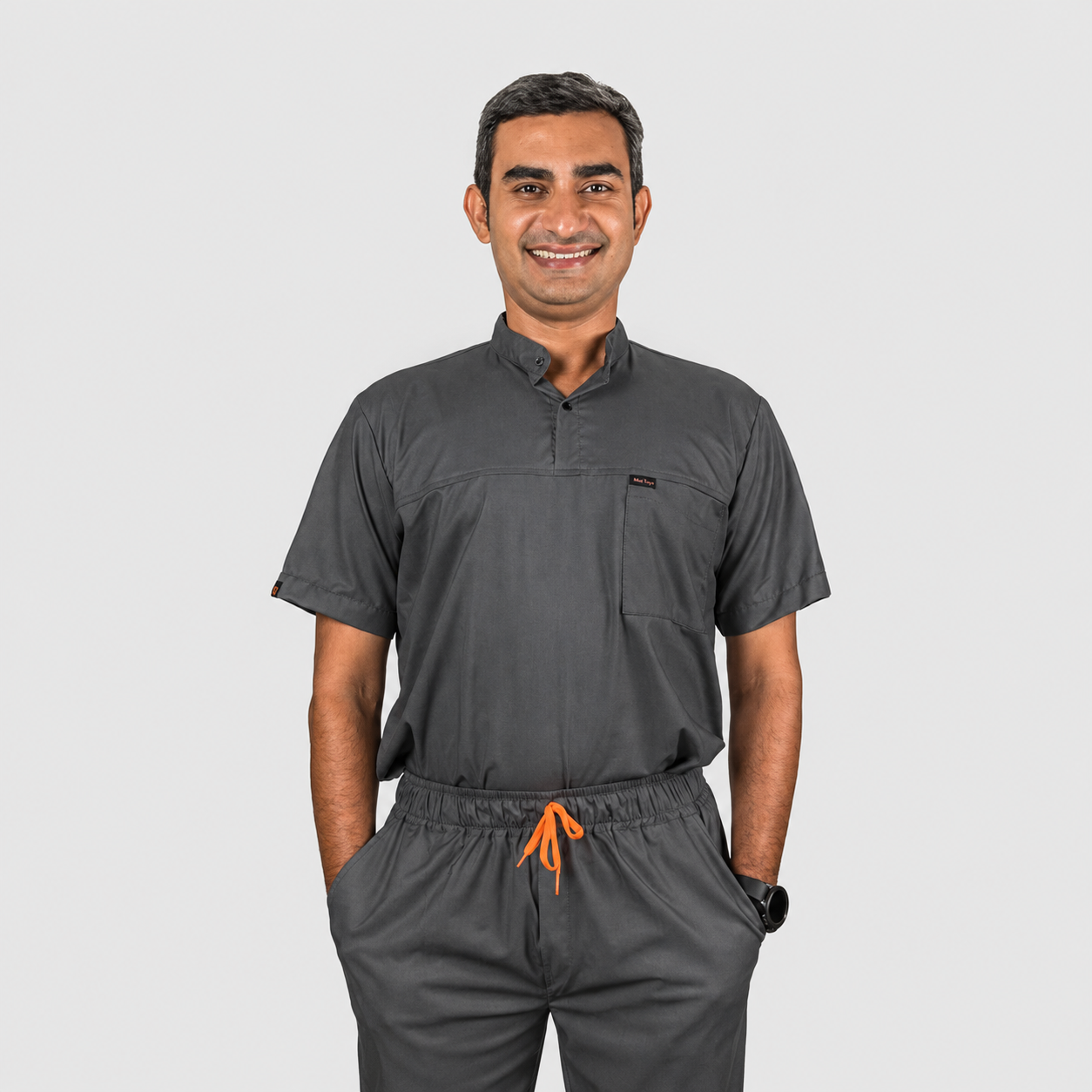 high neck Chinese mandarin collar stretchable scrubs for doctor