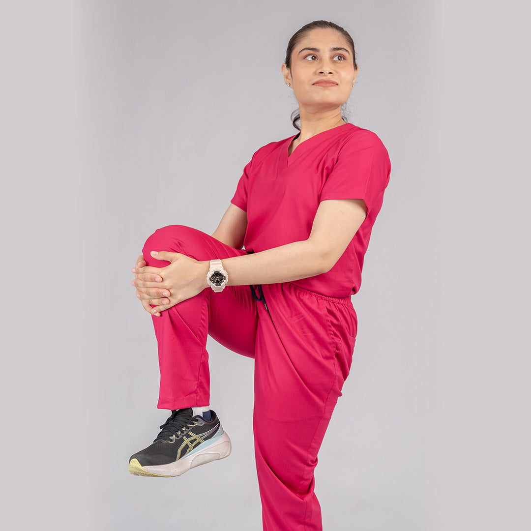 Pro-fit Mulberry pink High neck women scrubs