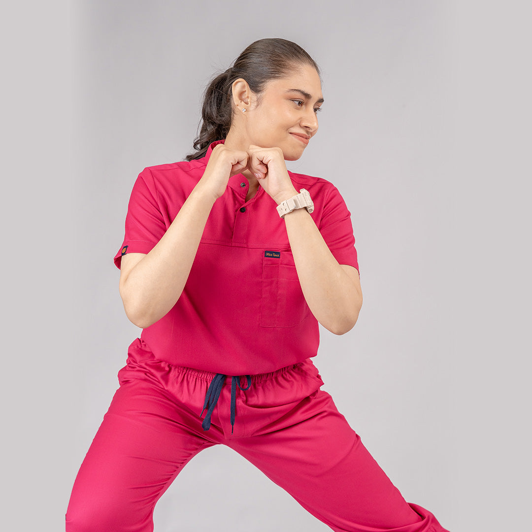 Pro-fit Mulberry pink High neck women scrubs