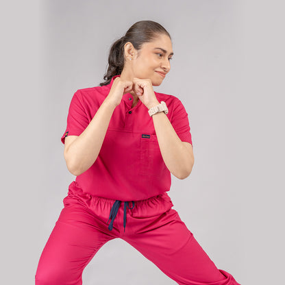 Pro-fit Mulberry pink High neck women scrubs