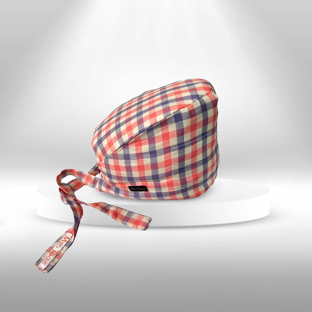 Pastel checkered mul: elastic scrub cap