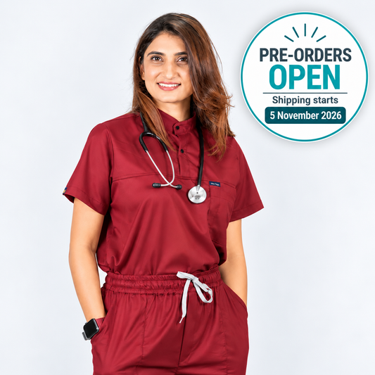Pro-fit High neck Deep Red Women scrubs